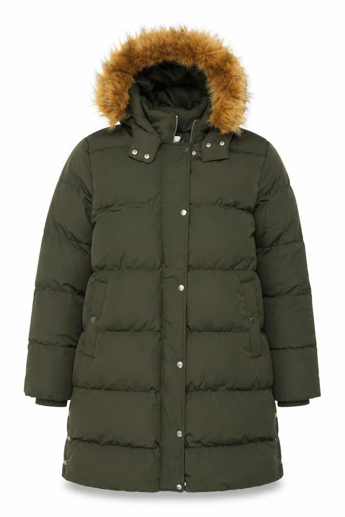 Wuli:Luu by Gok Wan Women Green 2XL Long Faux Fur Hood Puffer Parka