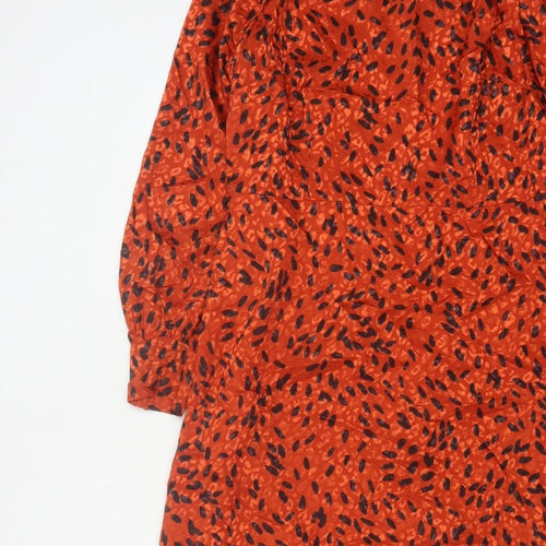Hobbs Women Orange Animal Print Fit & Flare Long Sleeve Dress UK 14