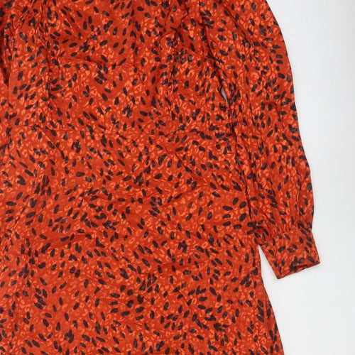 Hobbs Women Orange Animal Print Fit & Flare Long Sleeve Dress UK 14