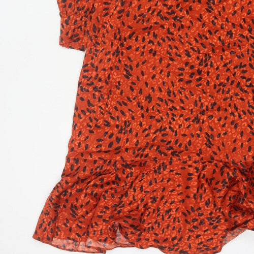 Hobbs Women Orange Animal Print Fit & Flare Long Sleeve Dress UK 14