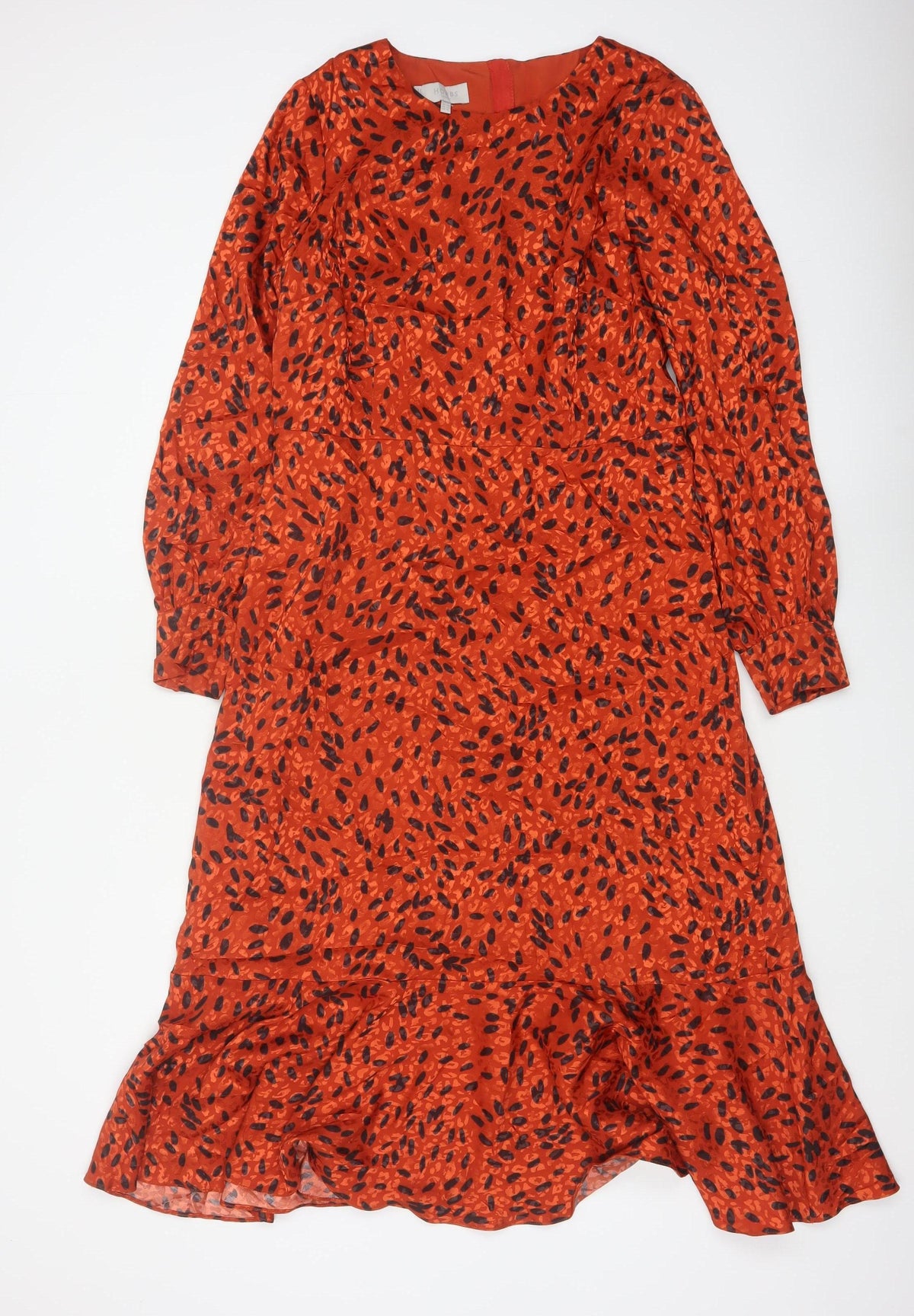Hobbs Women Orange Animal Print Fit & Flare Long Sleeve Dress UK 14