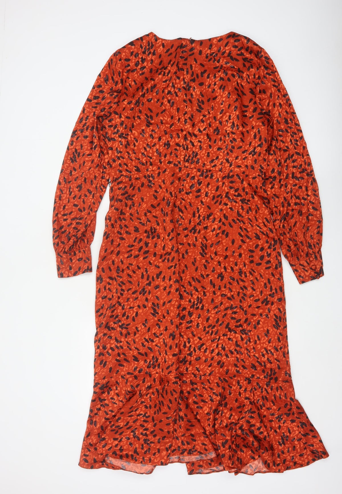 Hobbs Women Orange Animal Print Fit & Flare Long Sleeve Dress UK 14