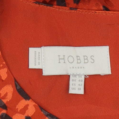 Hobbs Women Orange Animal Print Fit & Flare Long Sleeve Dress UK 14