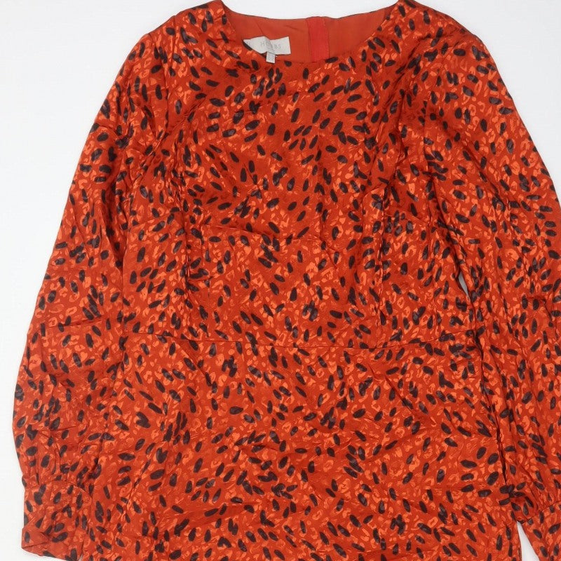 Hobbs Women Orange Animal Print Fit & Flare Long Sleeve Dress UK 14