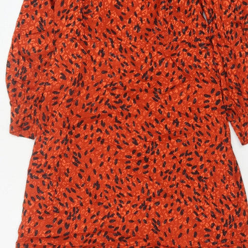 Hobbs Women Orange Animal Print Fit & Flare Long Sleeve Dress UK 14