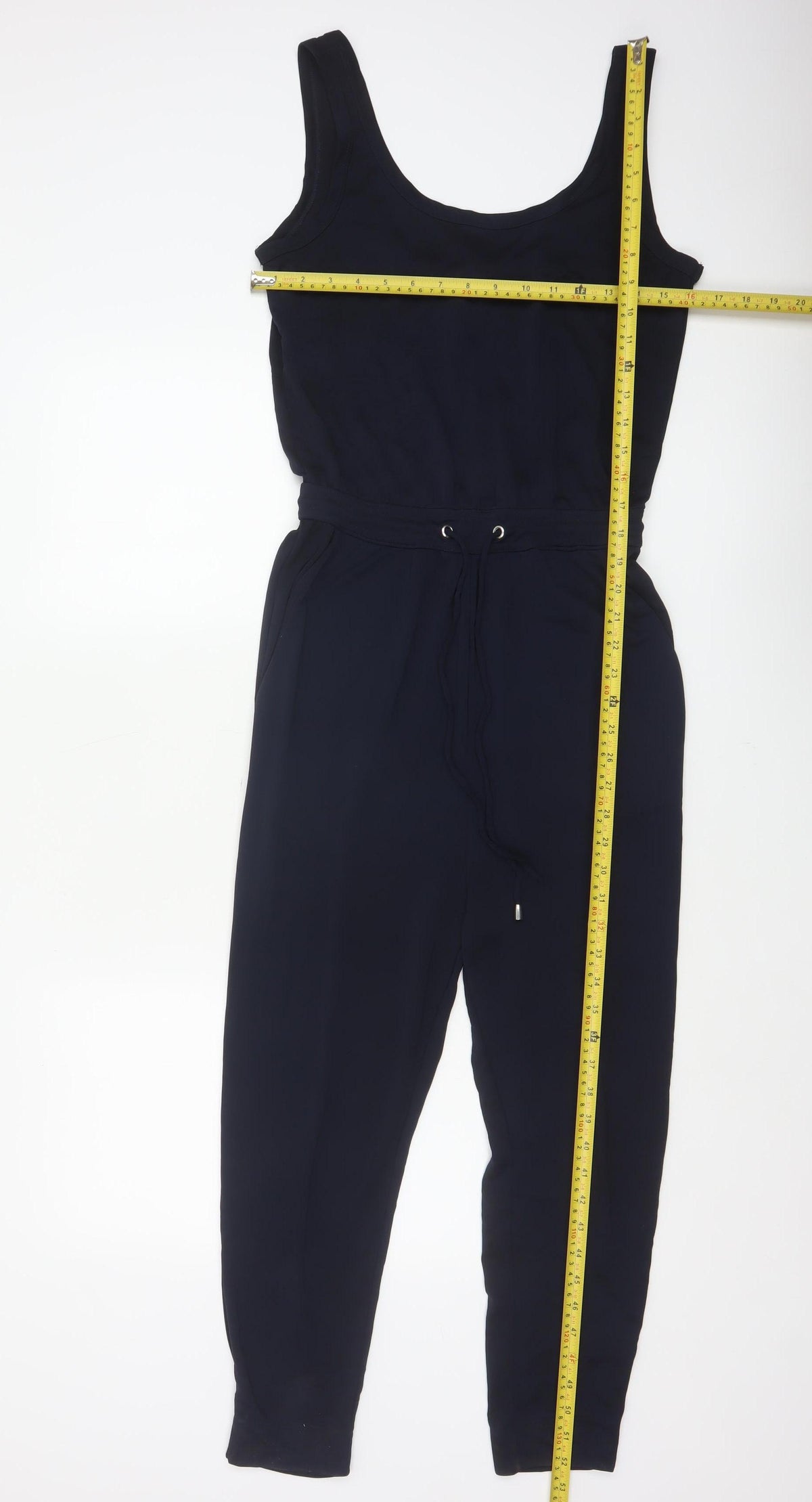 H&M Women Black XS Sleeveless Tapered Drawstring Jumpsuit