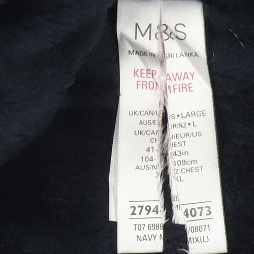 Marks and Spencer Men Blue Plaid Hooded Cotton Flannel Robe Large