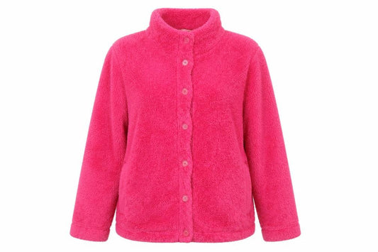 Country Rose Women Pink L Fleece Button Front Collared Jacket