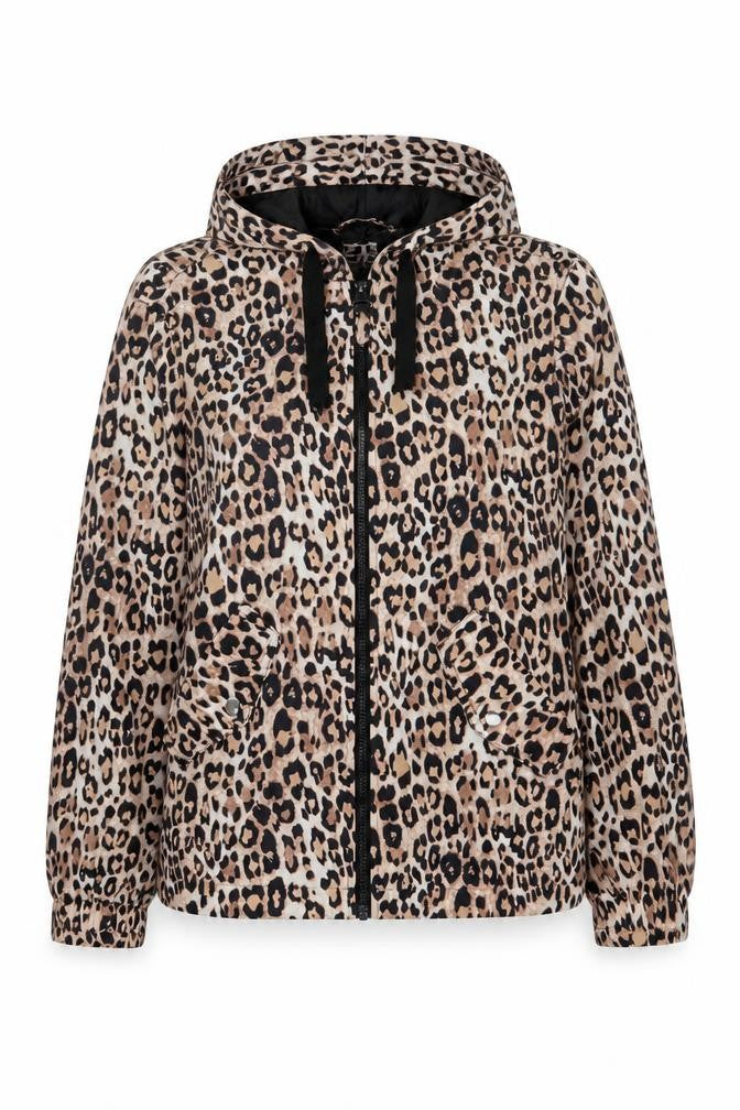 Papaya Women’s Brown Leopard Print Hooded Zip Windbreaker Jacket UK 8