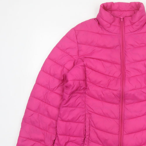 George Women Pink Size 16 Quilted Puffer Jacket Zip