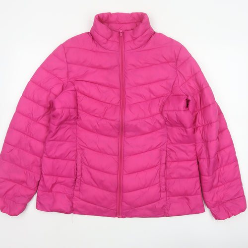 George Women Pink Size 16 Quilted Puffer Jacket Zip