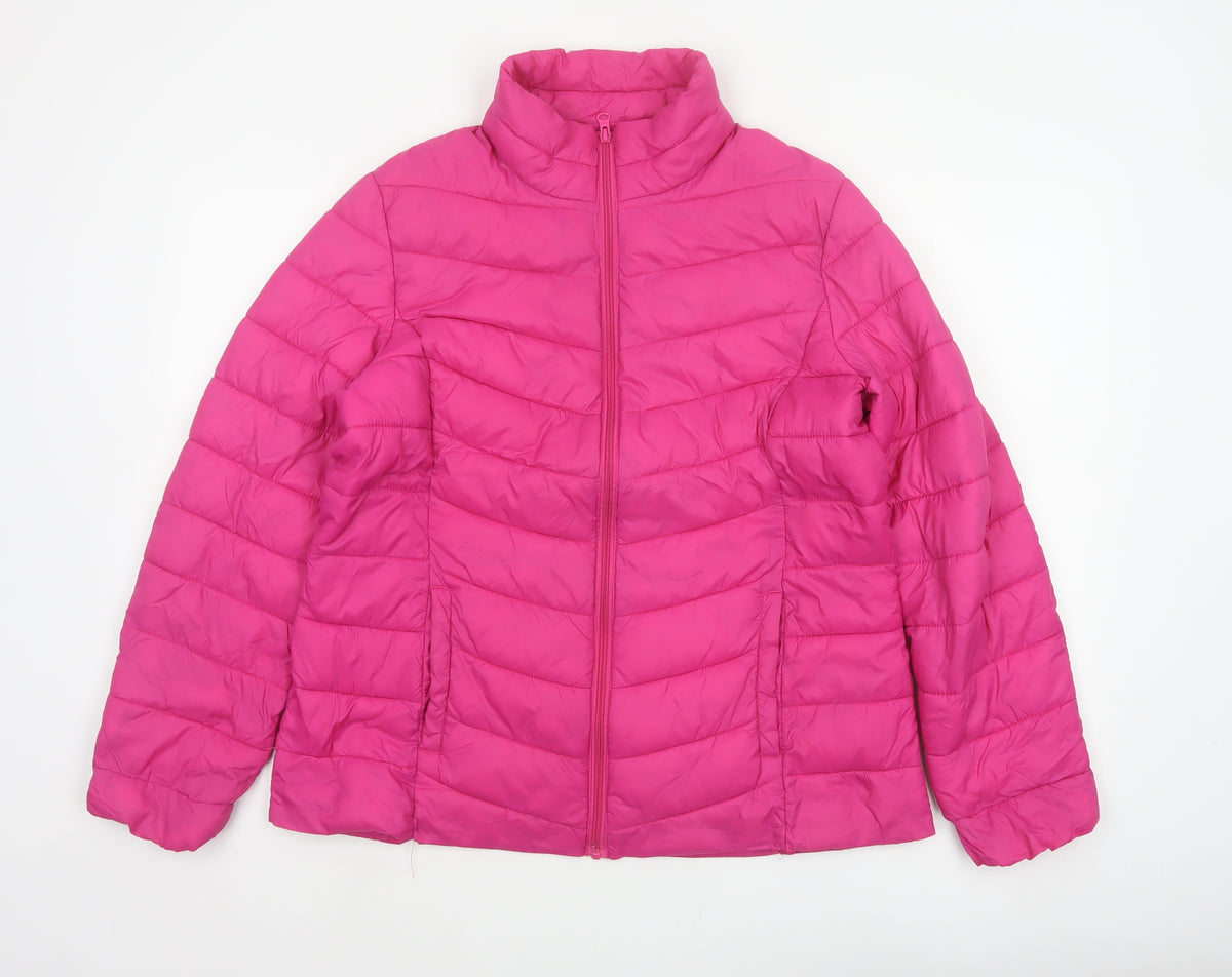George Women Pink Size 16 Quilted Puffer Jacket Zip
