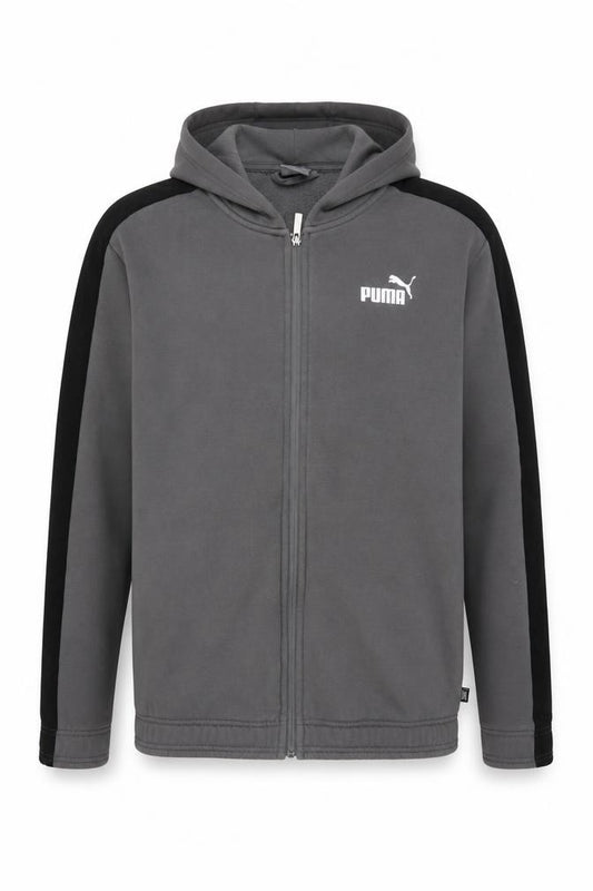 Puma Men’s Grey Black XL Full Zip Hooded Fleece Hoodie