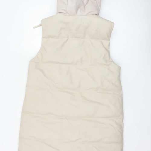 Primark Women Ivory S Long Hooded Padded Faux Leather Waistcoat