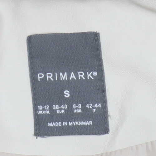 Primark Women Ivory S Long Hooded Padded Faux Leather Waistcoat