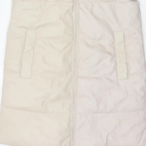 Primark Women Ivory S Long Hooded Padded Faux Leather Waistcoat
