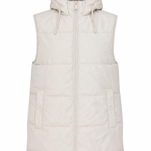Primark Women Ivory S Long Hooded Padded Faux Leather Waistcoat