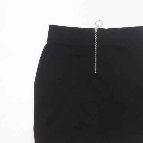 Bershka Women Black M High Rise Stretch Pencil Mini Skirt Zip