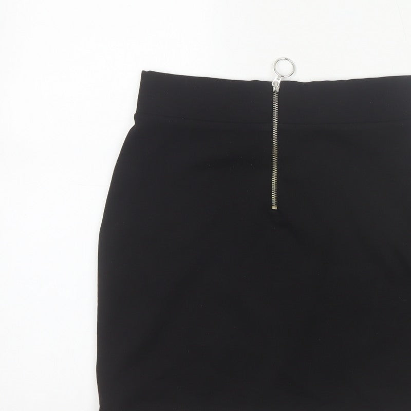 Bershka Women Black M High Rise Stretch Pencil Mini Skirt Zip