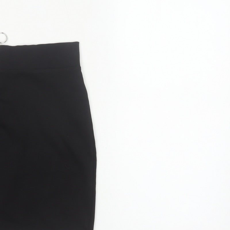 Bershka Women Black M High Rise Stretch Pencil Mini Skirt Zip