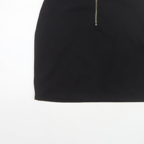 Bershka Women Black M High Rise Stretch Pencil Mini Skirt Zip
