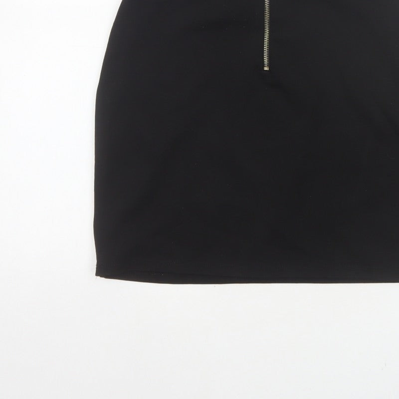 Bershka Women Black M High Rise Stretch Pencil Mini Skirt Zip