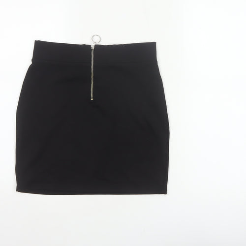 Bershka Women Black M High Rise Stretch Pencil Mini Skirt Zip