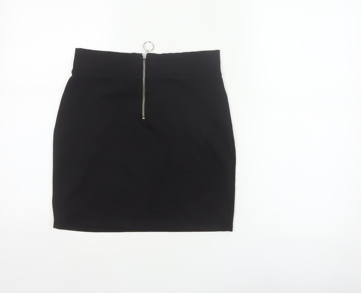 Bershka Women Black M High Rise Stretch Pencil Mini Skirt Zip