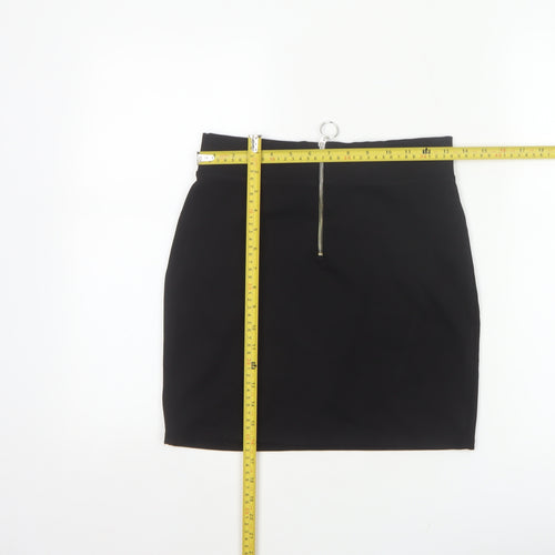 Bershka Women Black M High Rise Stretch Pencil Mini Skirt Zip