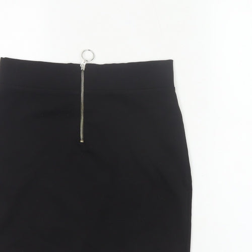 Bershka Women Black M High Rise Stretch Pencil Mini Skirt Zip