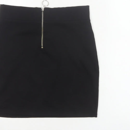 Bershka Women Black M High Rise Stretch Pencil Mini Skirt Zip