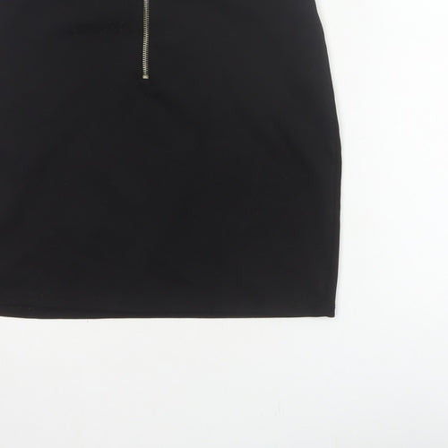 Bershka Women Black M High Rise Stretch Pencil Mini Skirt Zip