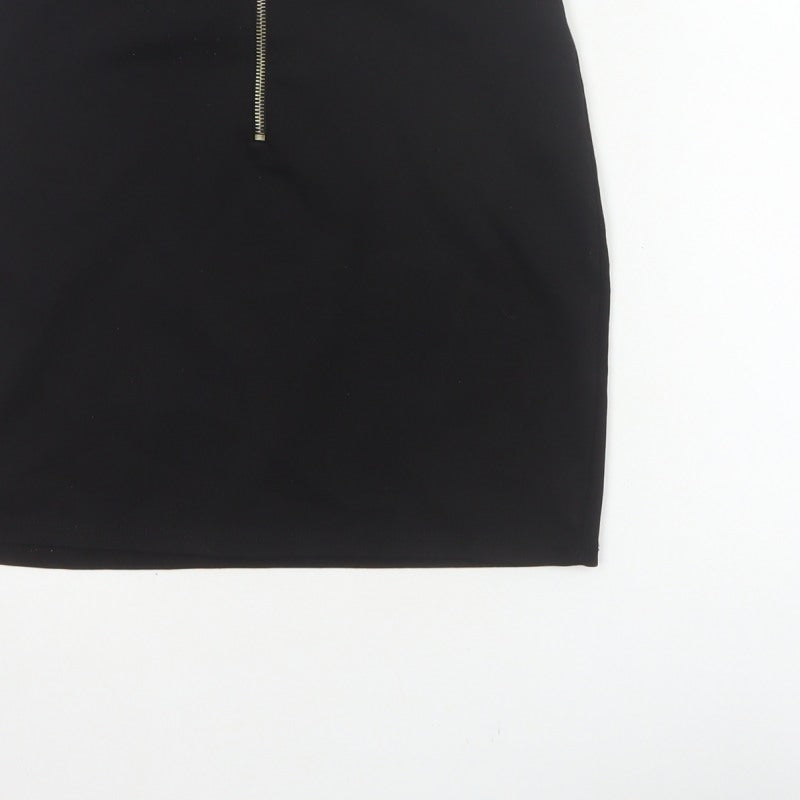 Bershka Women Black M High Rise Stretch Pencil Mini Skirt Zip