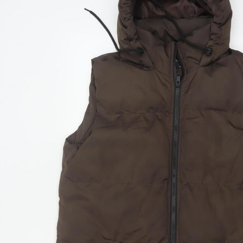 Brave Soul Women’s Brown UK 8 XS Long Hooded Puffer Gilet Waistcoat