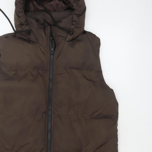 Brave Soul Women’s Brown UK 8 XS Long Hooded Puffer Gilet Waistcoat