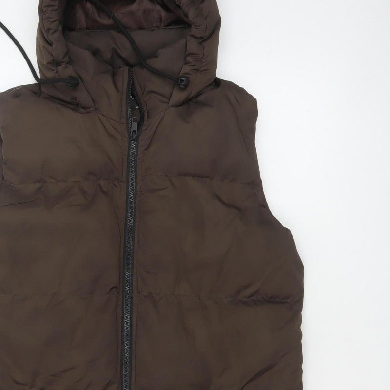 Brave Soul Women’s Brown UK 8 XS Long Hooded Puffer Gilet Waistcoat