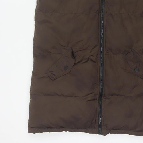 Brave Soul Women’s Brown UK 8 XS Long Hooded Puffer Gilet Waistcoat