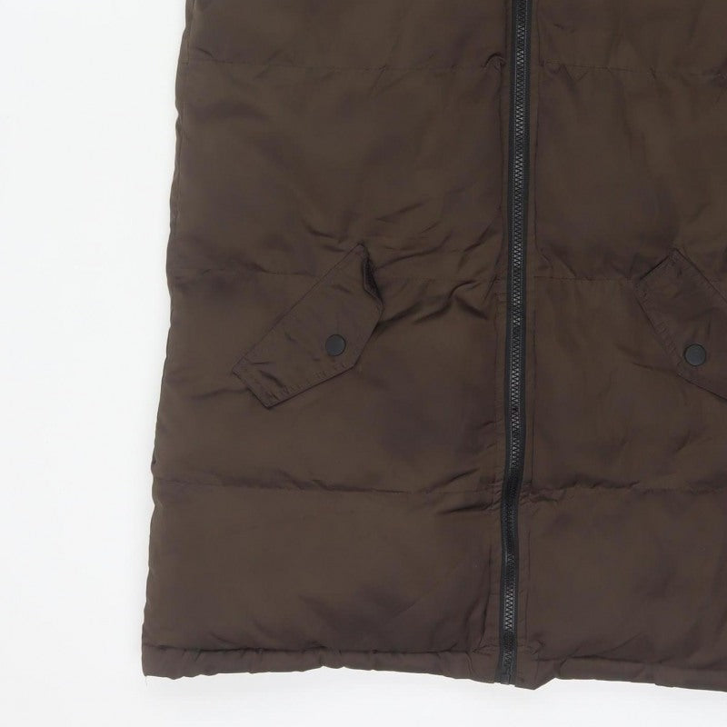 Brave Soul Women’s Brown UK 8 XS Long Hooded Puffer Gilet Waistcoat