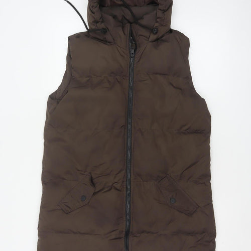 Brave Soul Women’s Brown UK 8 XS Long Hooded Puffer Gilet Waistcoat
