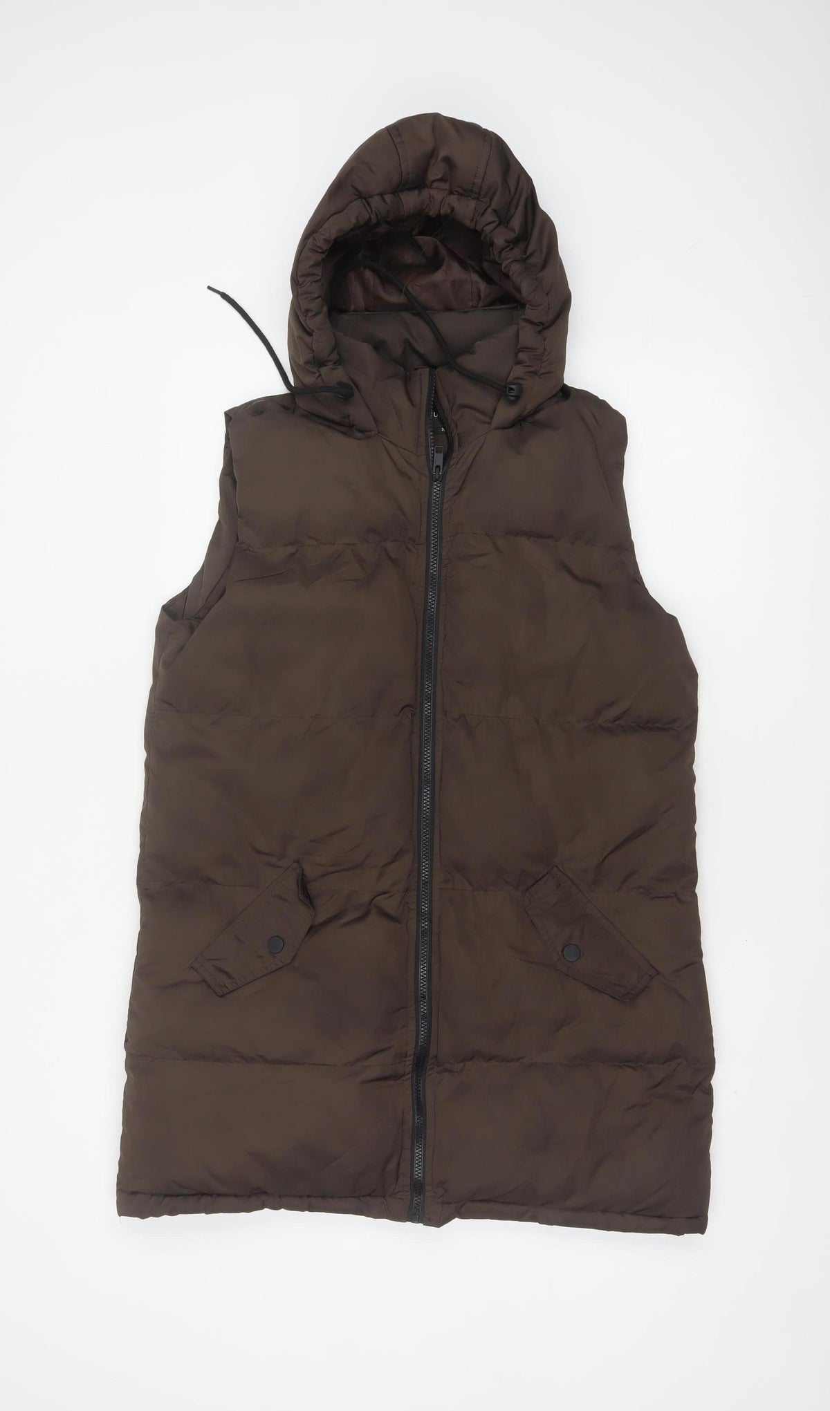 Brave Soul Women’s Brown UK 8 XS Long Hooded Puffer Gilet Waistcoat