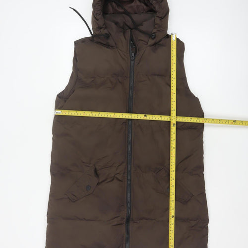 Brave Soul Women’s Brown UK 8 XS Long Hooded Puffer Gilet Waistcoat