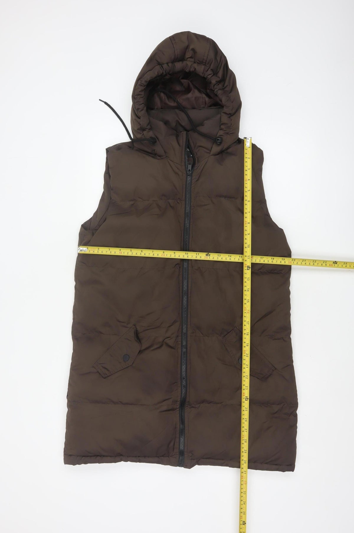 Brave Soul Women’s Brown UK 8 XS Long Hooded Puffer Gilet Waistcoat