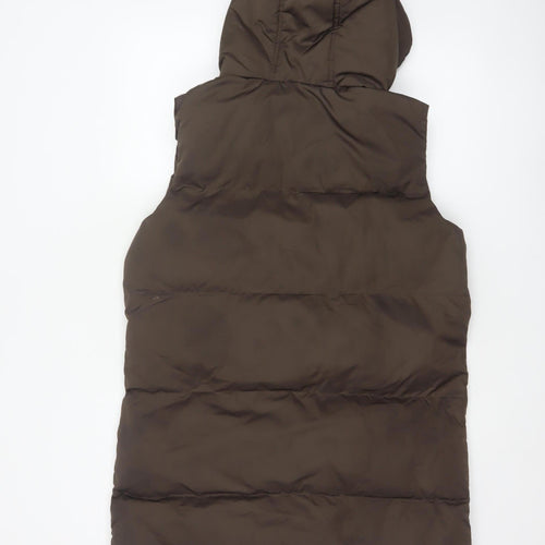Brave Soul Women’s Brown UK 8 XS Long Hooded Puffer Gilet Waistcoat
