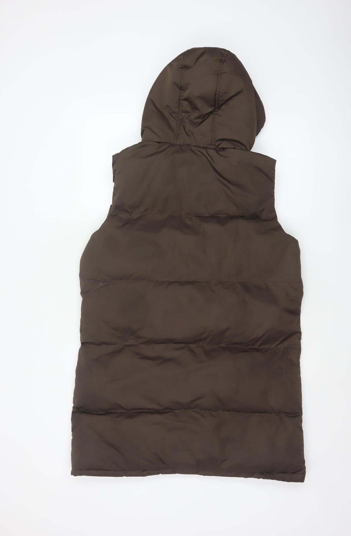 Brave Soul Women’s Brown UK 8 XS Long Hooded Puffer Gilet Waistcoat