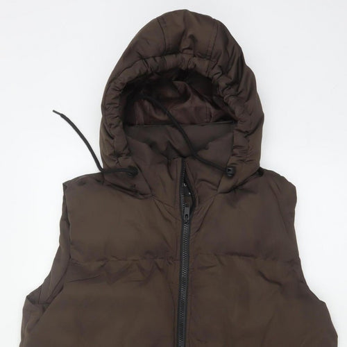 Brave Soul Women’s Brown UK 8 XS Long Hooded Puffer Gilet Waistcoat