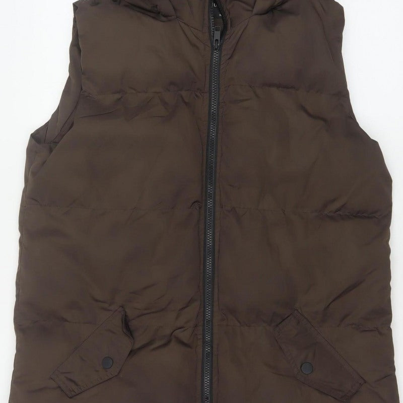 Brave Soul Women’s Brown UK 8 XS Long Hooded Puffer Gilet Waistcoat