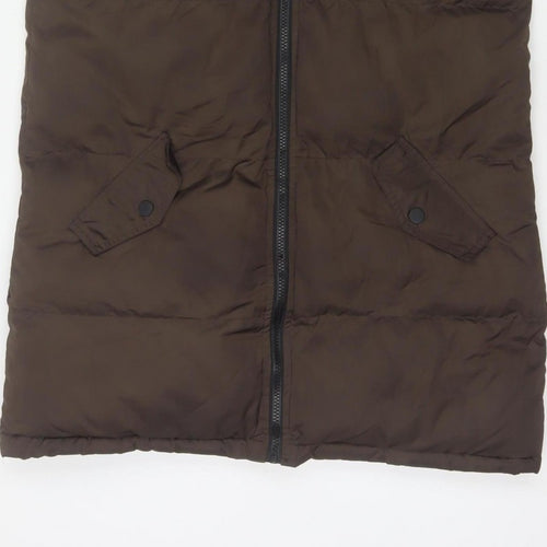 Brave Soul Women’s Brown UK 8 XS Long Hooded Puffer Gilet Waistcoat