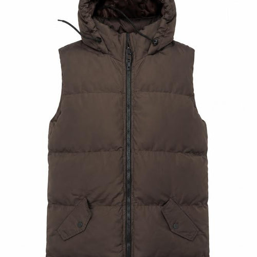 Brave Soul Women’s Brown UK 8 XS Long Hooded Puffer Gilet Waistcoat