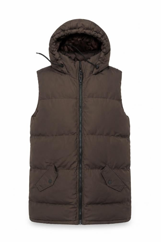 Brave Soul Women’s Brown UK 8 XS Long Hooded Puffer Gilet Waistcoat