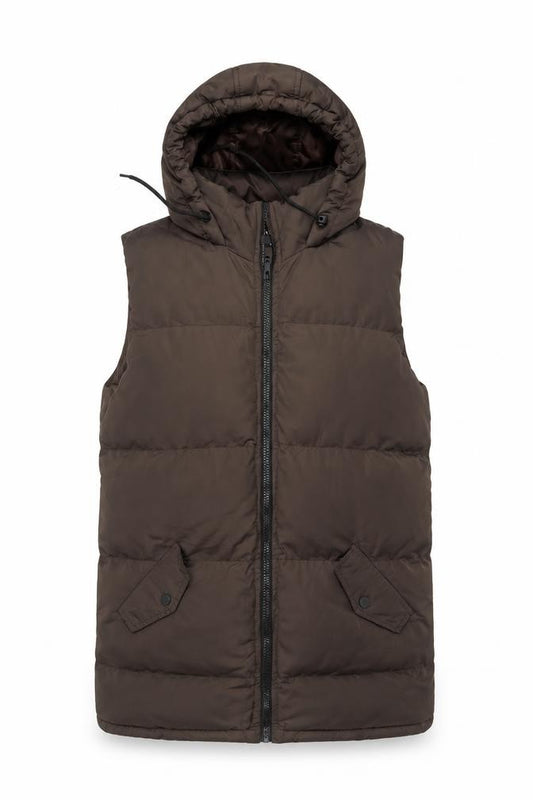 Brave Soul Women’s Brown UK 8 XS Long Hooded Puffer Gilet Waistcoat